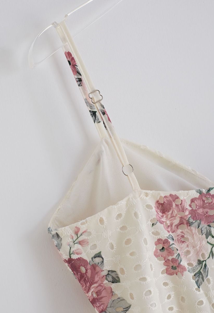 Mauve Floral Embroidered Eyelet Cami Dress