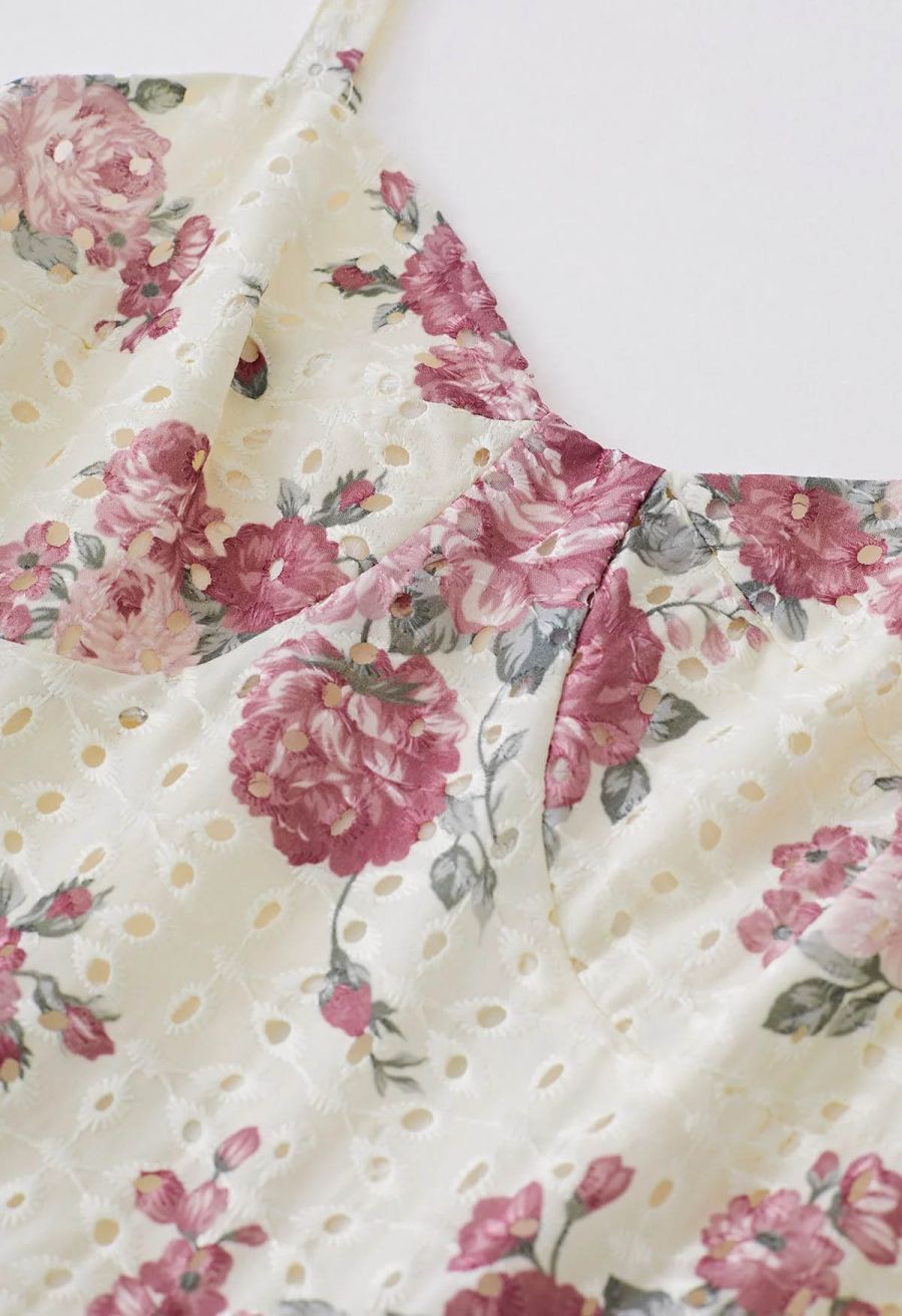 Mauve Floral Embroidered Eyelet Cami Dress