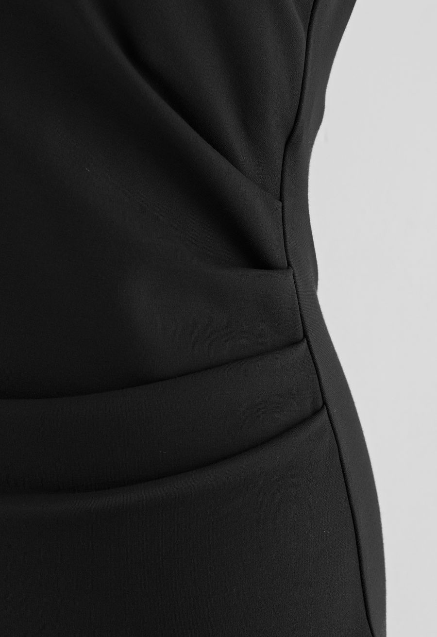 Side Ruched Slit Tank Midi Dress in Black