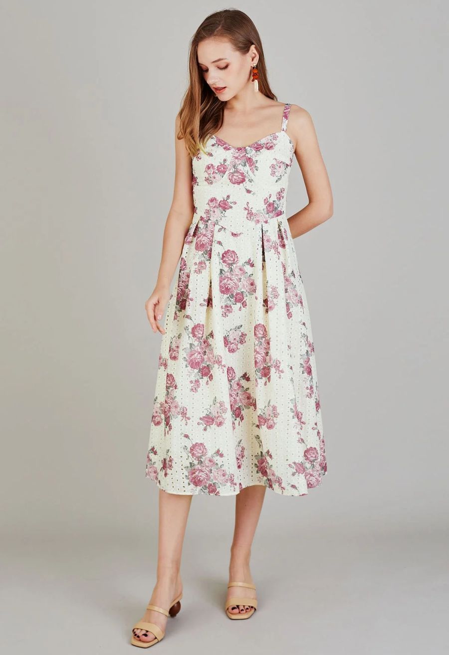 Mauve Floral Embroidered Eyelet Cami Dress