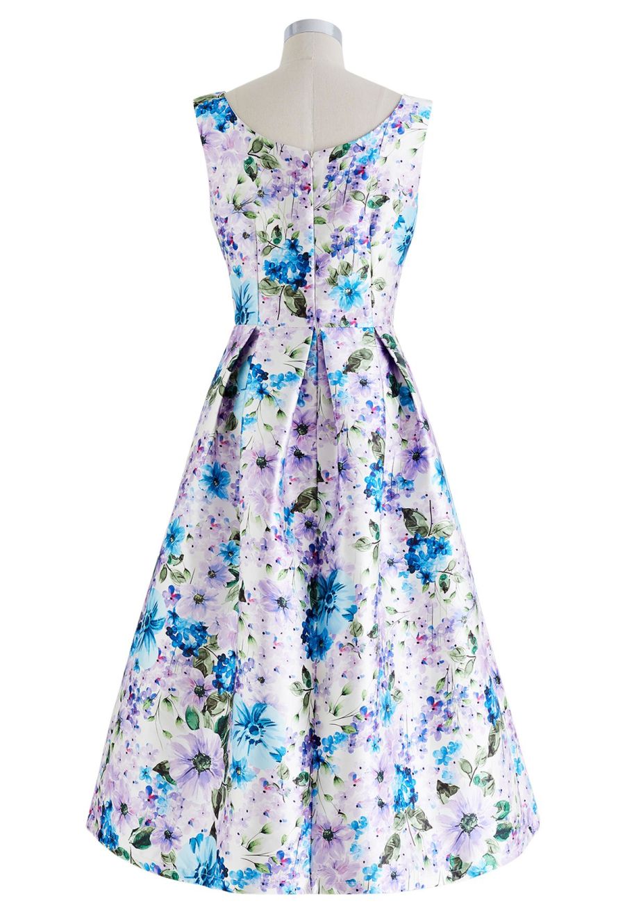 Flowery Scenery Sleeveless Midi Dress