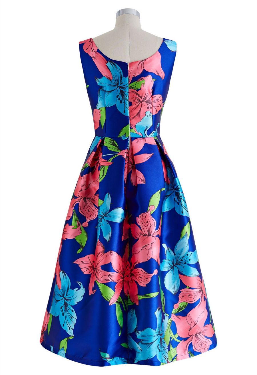 Flamboyant Blossom Sleeveless Midi Dress