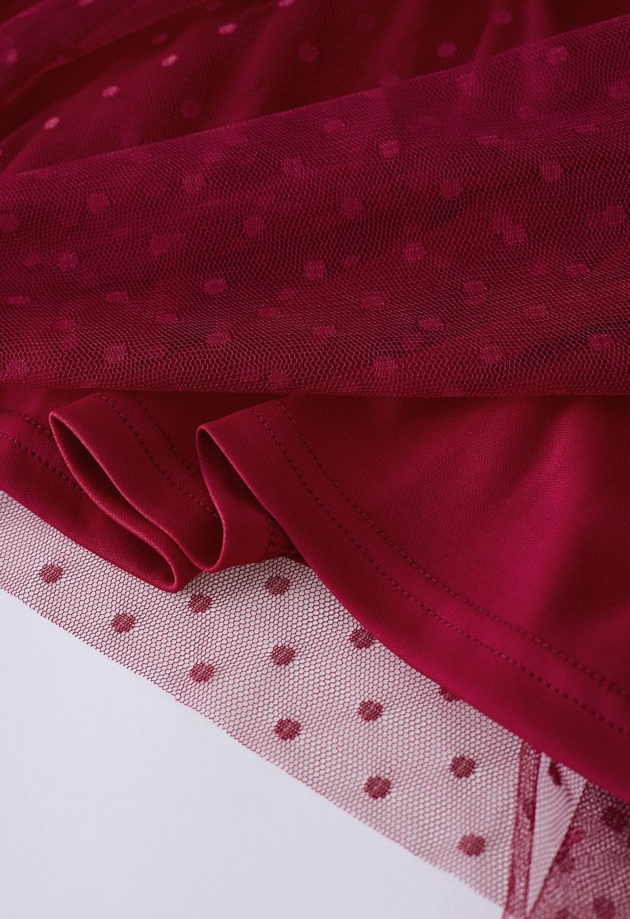 Lovely Dotted Mesh Maxi Dress in Red