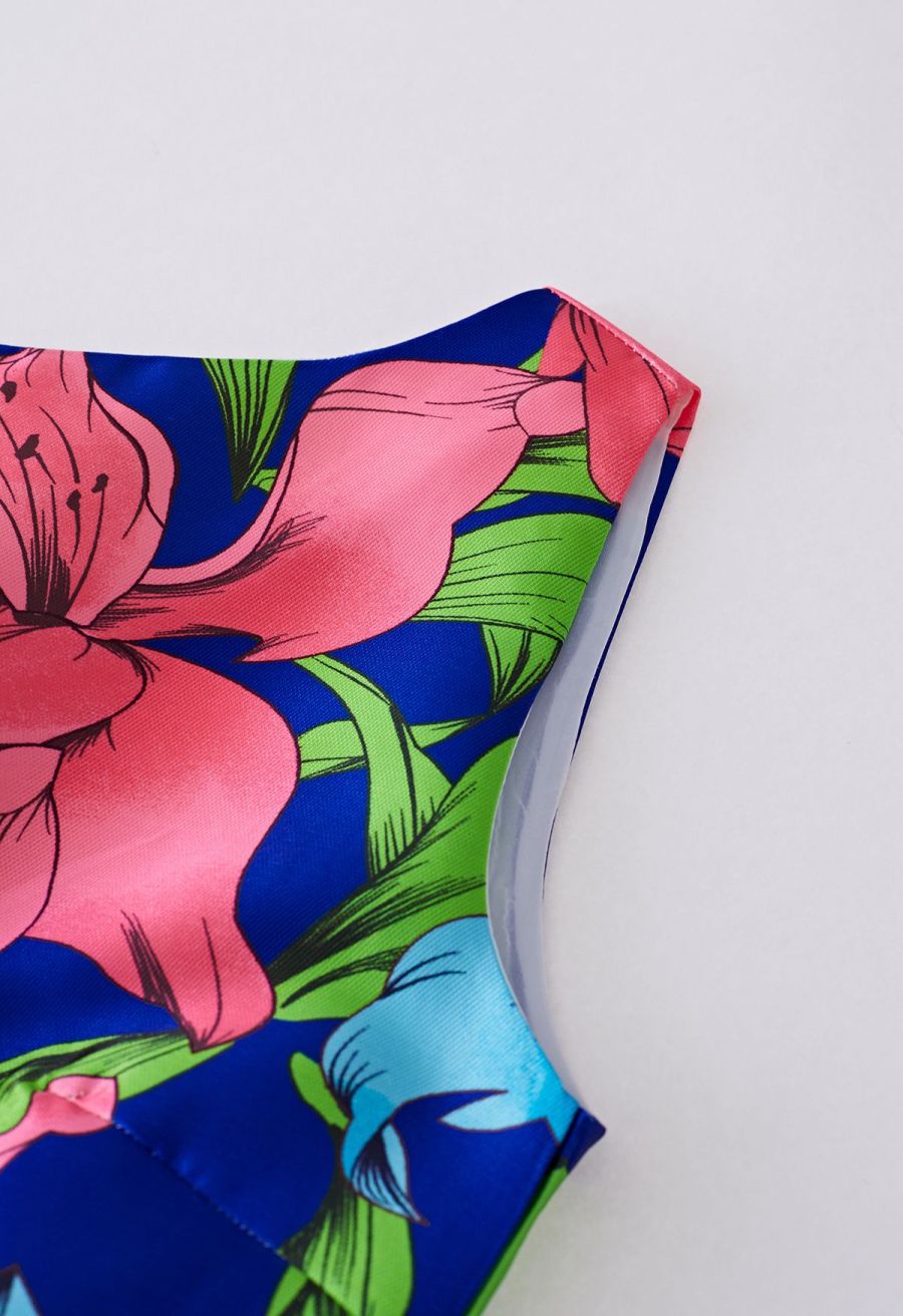 Flamboyant Blossom Sleeveless Midi Dress