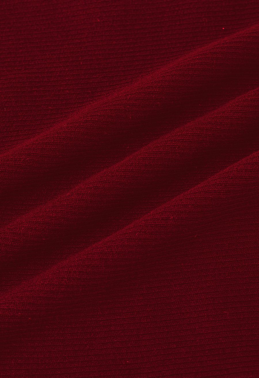 Halter Neck Ribbed Knit Top in Burgundy