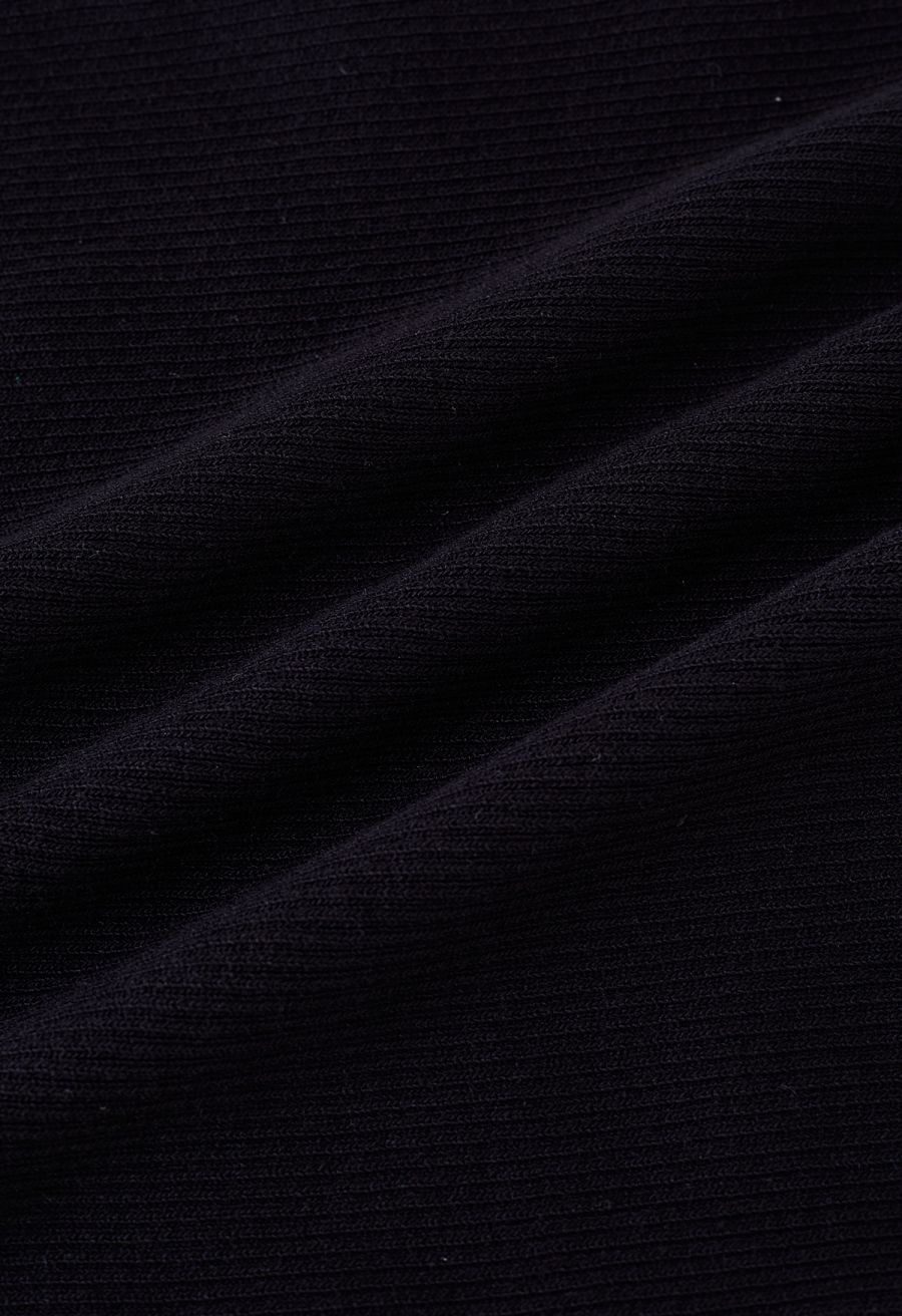 Halter Neck Ribbed Knit Top in Black