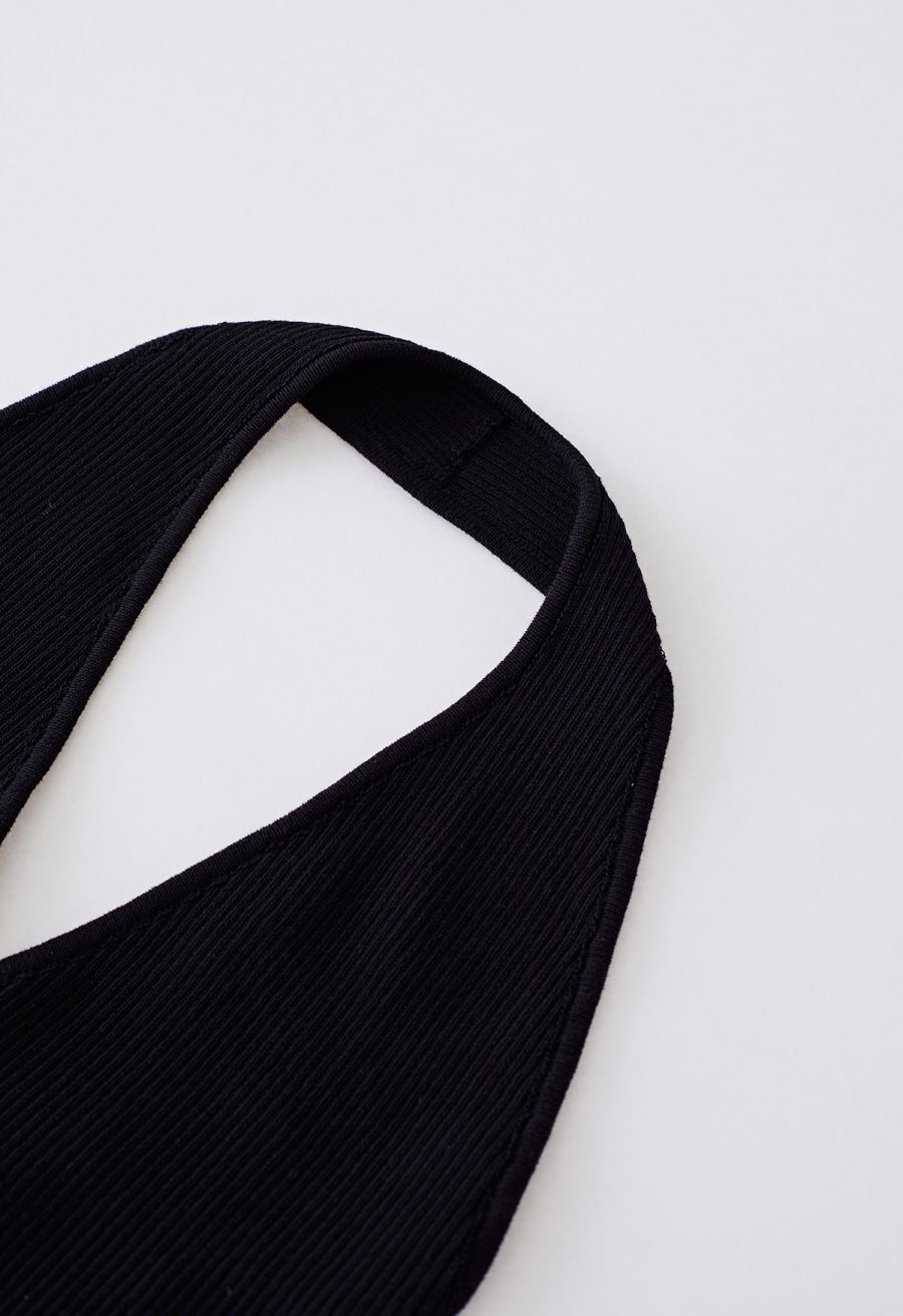 Halter Neck Ribbed Knit Top in Black