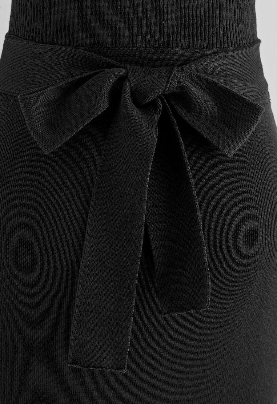 Tie Waist Knit Tank Top in Black