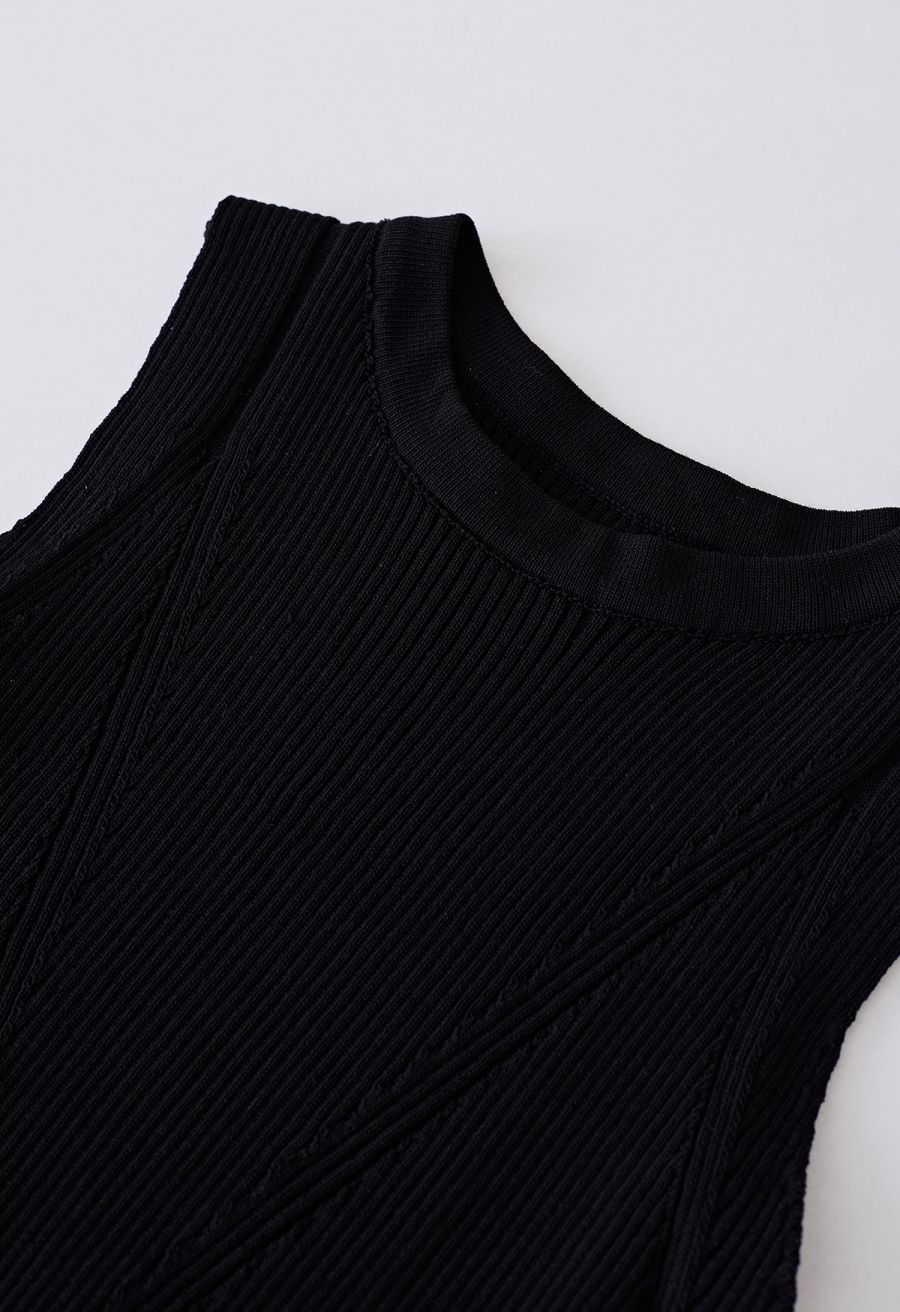 Tie Waist Knit Tank Top in Black