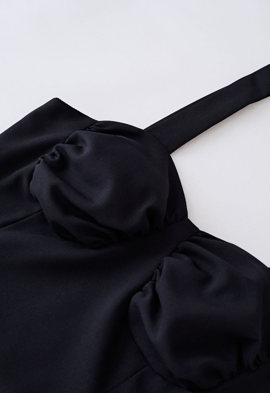Tie-Strap Bustier Crop Top in Black