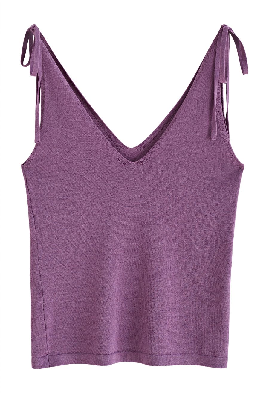 Tie-Shoulder V-Neck Tank Top in Purple