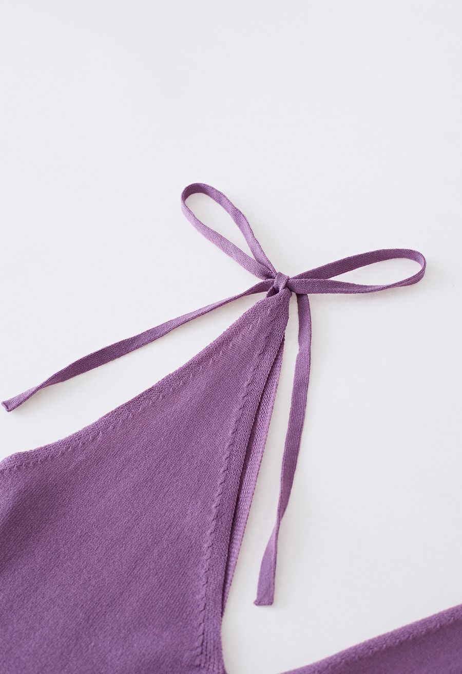 Tie-Shoulder V-Neck Tank Top in Purple