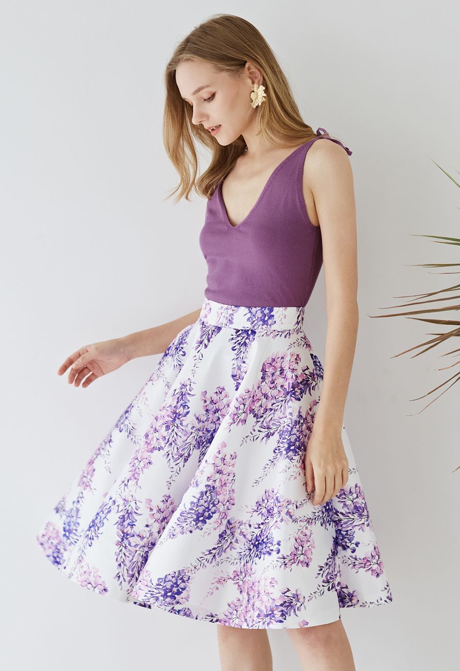 Tie-Shoulder V-Neck Tank Top in Purple