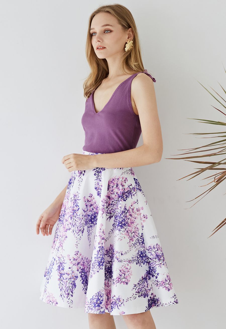 Tie-Shoulder V-Neck Tank Top in Purple