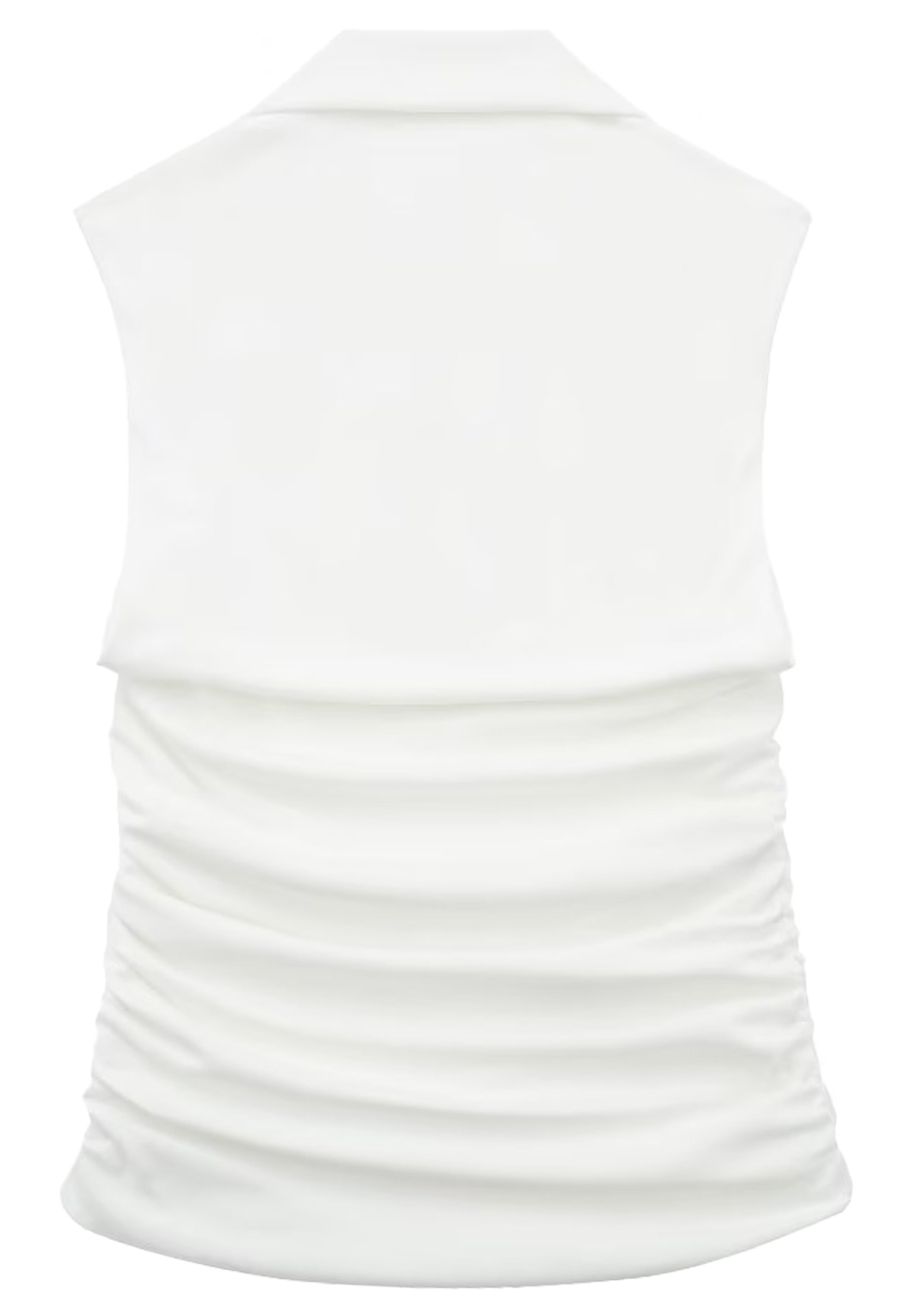 Square Neck Ruched Waist Sleeveless Top in White