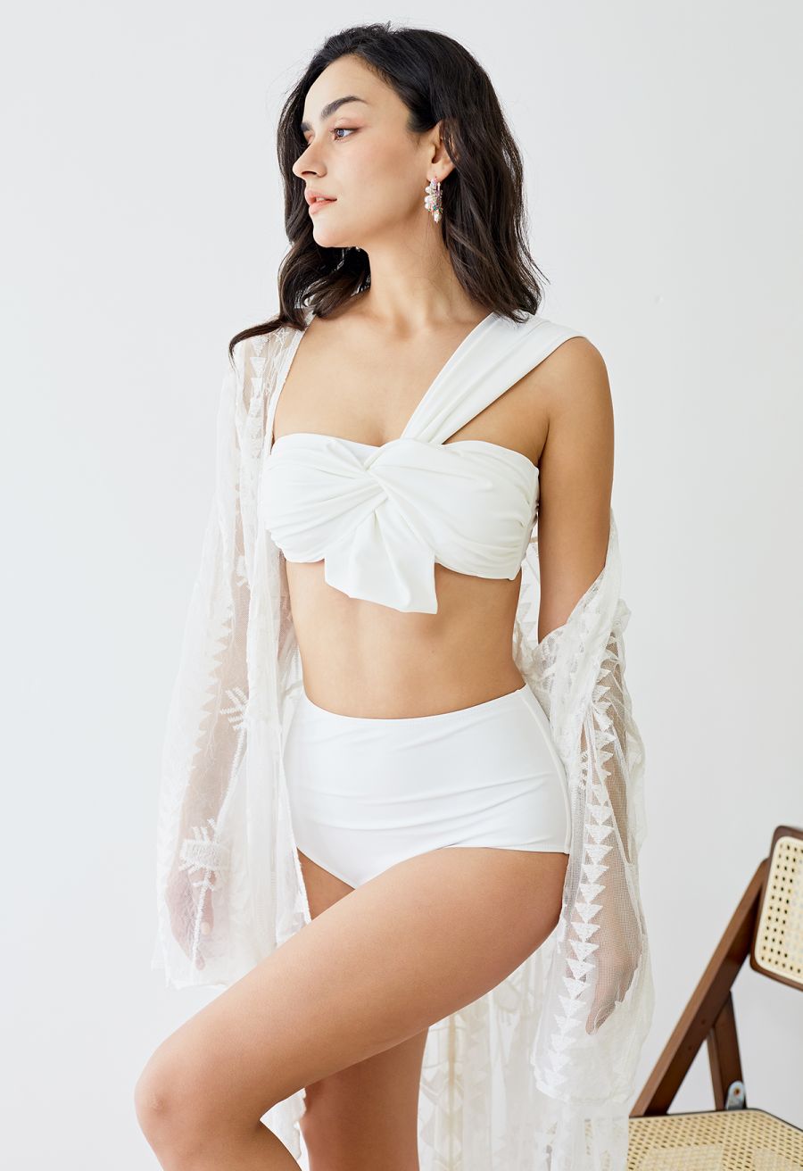 Sweet Knot One-Shoulder Bikini Set in White