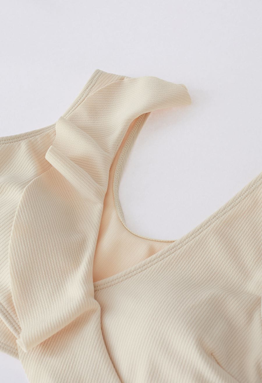 Creamy Ruffle Trim Tie-Back Bikini Set