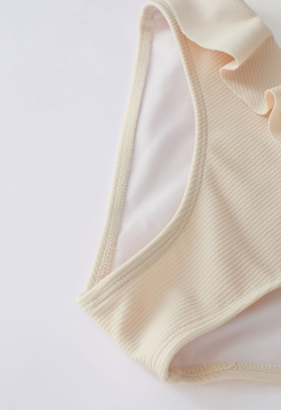 Creamy Ruffle Trim Tie-Back Bikini Set