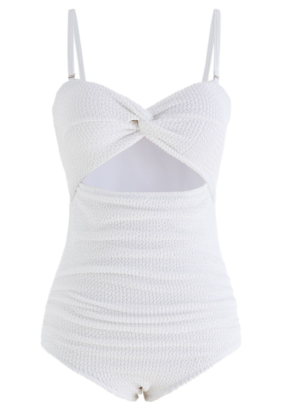 Twisted Cutout Wavy Textured Swimsuit in White