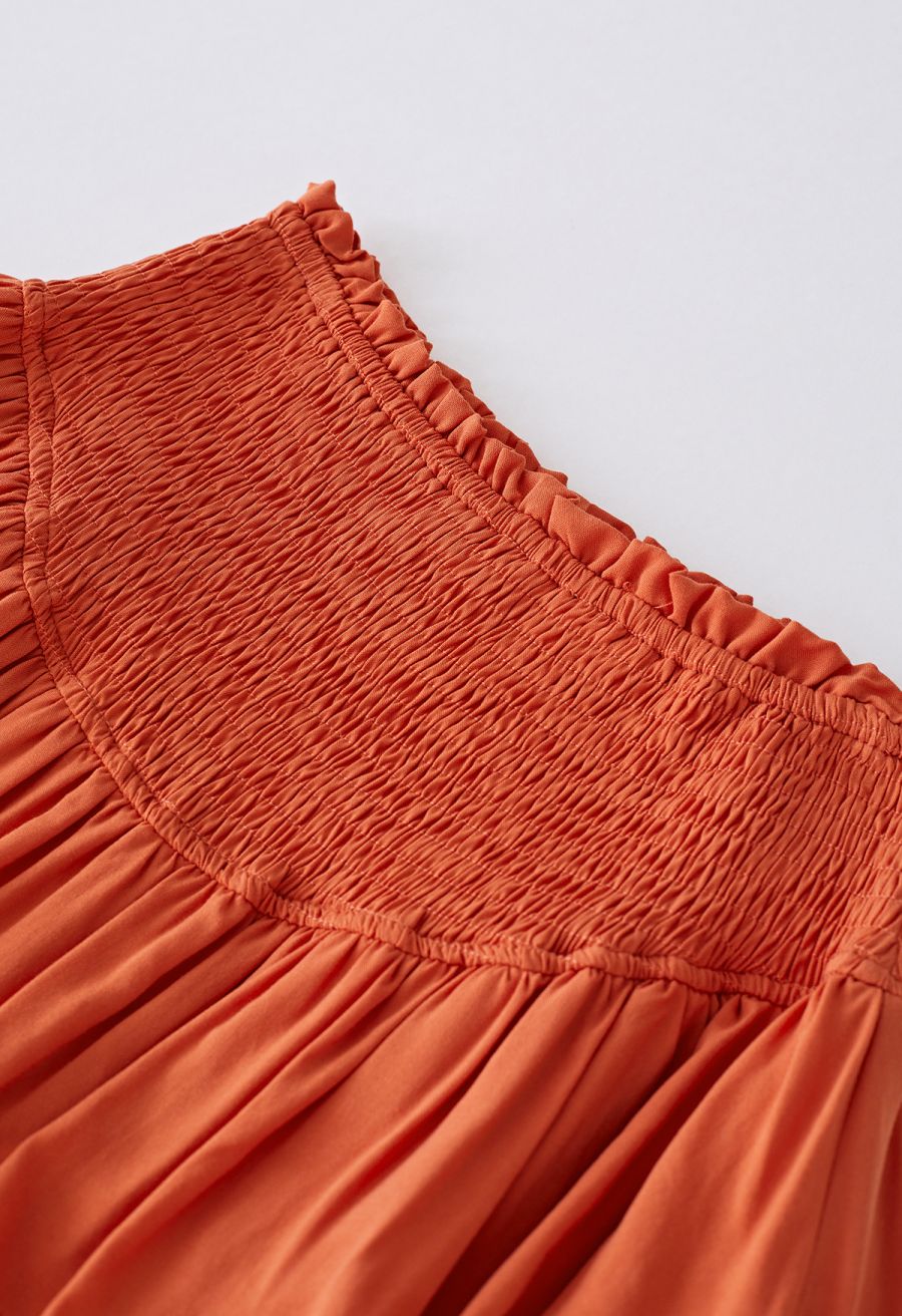 Tiered Ruffle Shirred Waist Mini Skirt in Orange