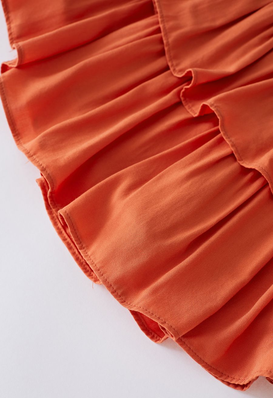 Tiered Ruffle Shirred Waist Mini Skirt in Orange