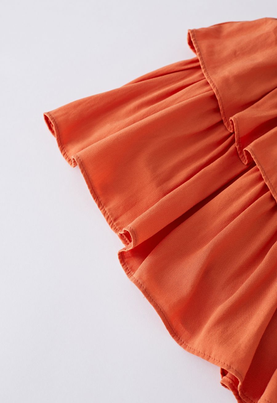 Tiered Ruffle Shirred Waist Mini Skirt in Orange