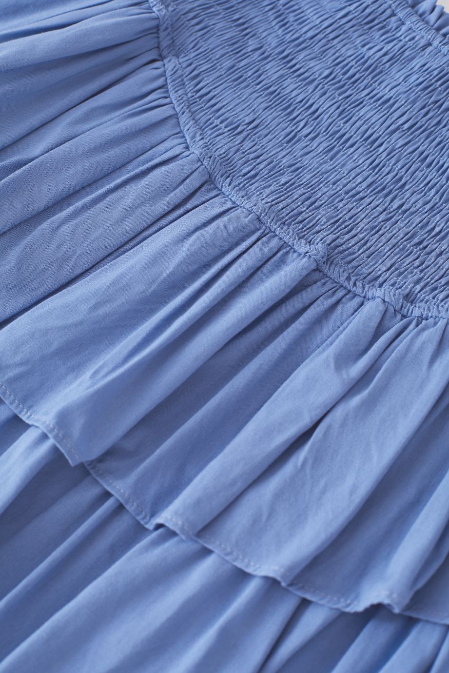Tiered Ruffle Shirred Waist Mini Skirt in Blue