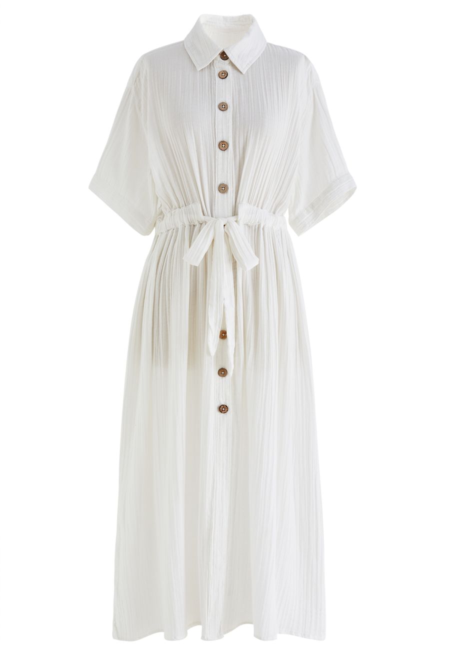 Sunshine Fun Time Button Front Shirt Dress in Ivory