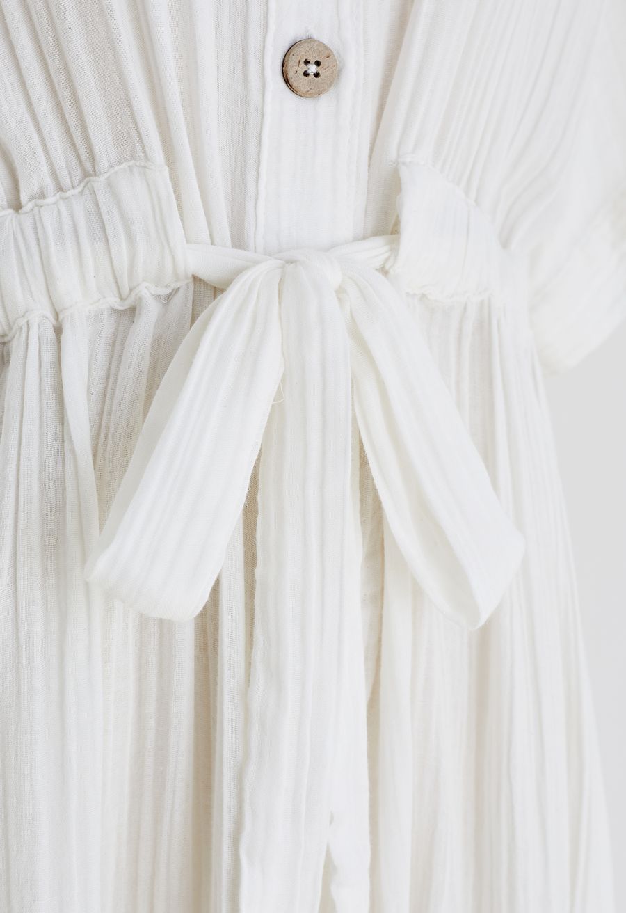 Sunshine Fun Time Button Front Shirt Dress in Ivory