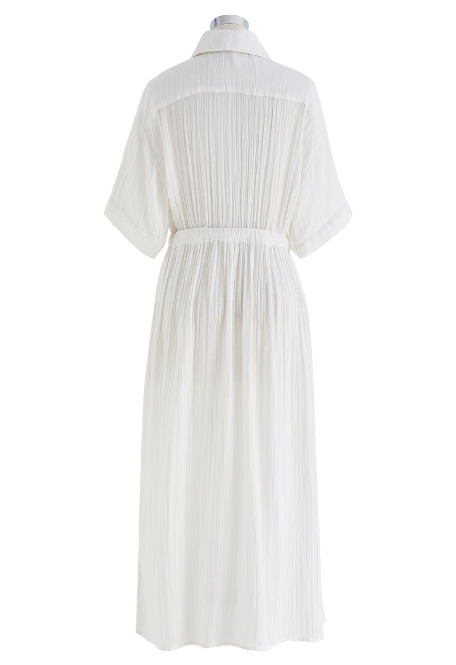 Sunshine Fun Time Button Front Shirt Dress in Ivory