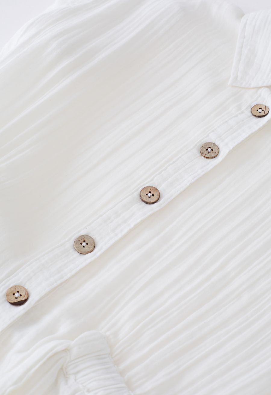 Sunshine Fun Time Button Front Shirt Dress in Ivory