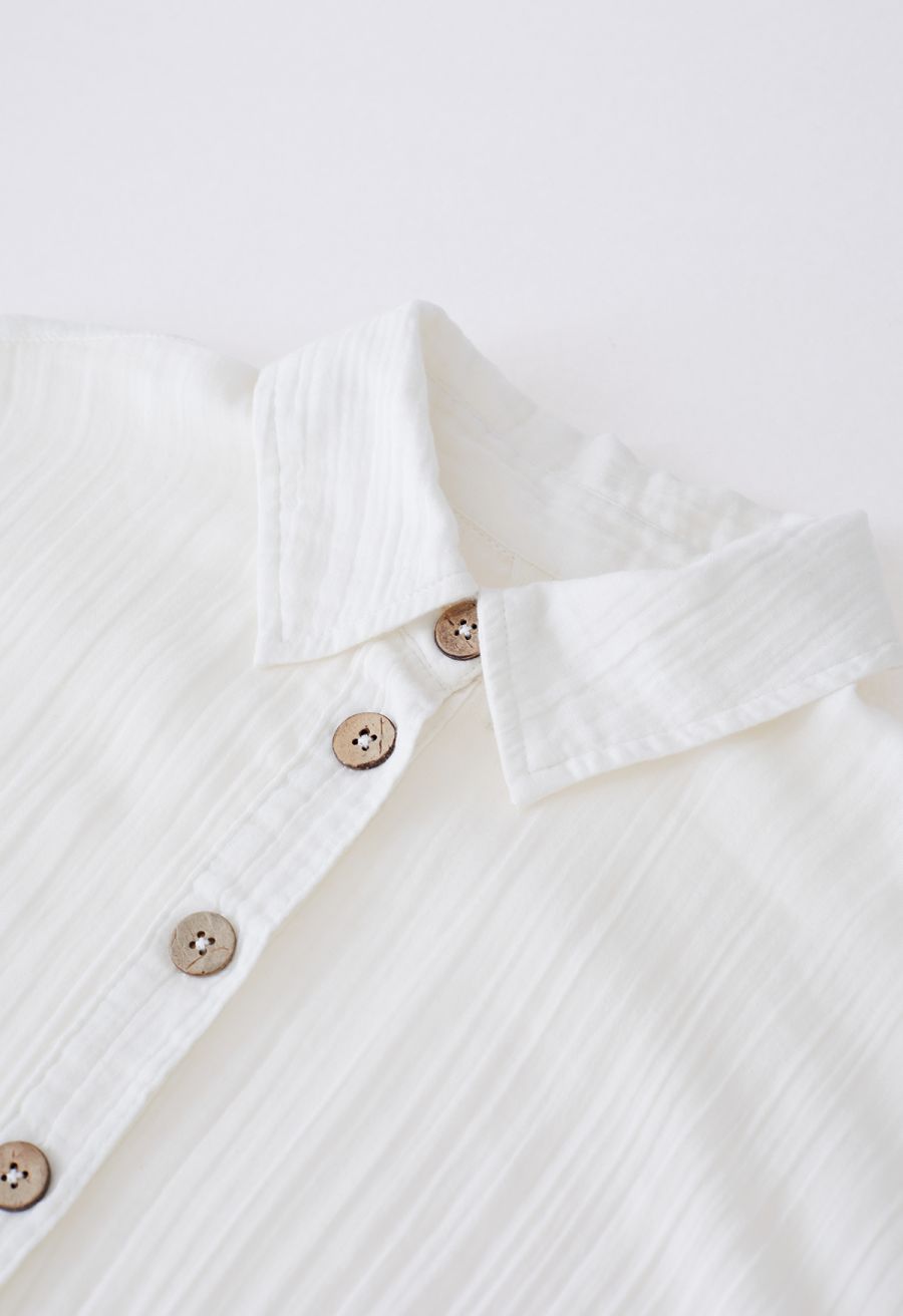 Sunshine Fun Time Button Front Shirt Dress in Ivory