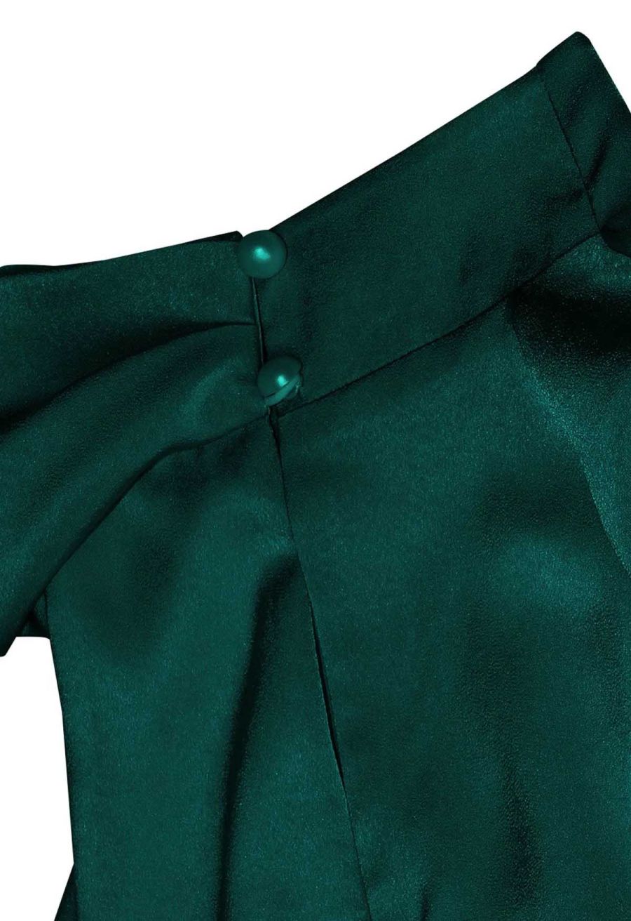 Asymmetric Ruched Neckline Sleeveless Dress in Dark Green