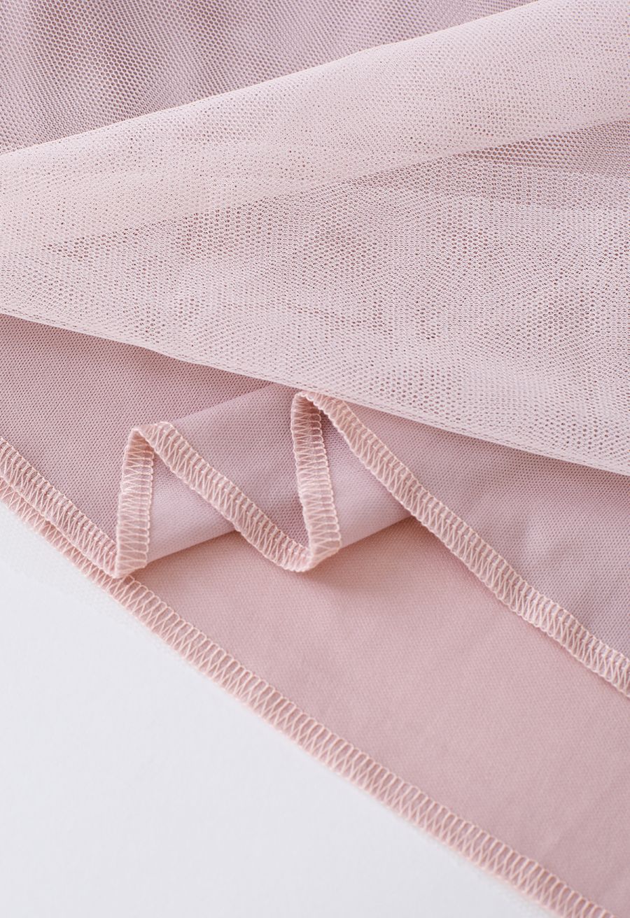 Crisscross Open Back Wrap Mesh Tulle Dress in Pink