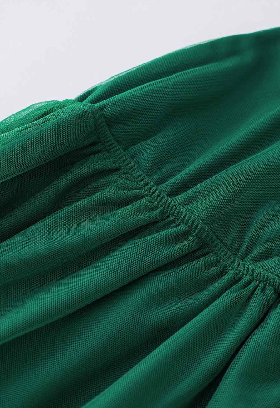 Crisscross Open Back Wrap Mesh Tulle Dress in Green