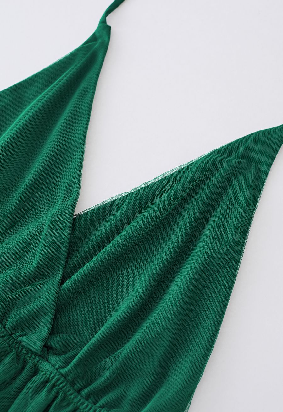 Crisscross Open Back Wrap Mesh Tulle Dress in Green