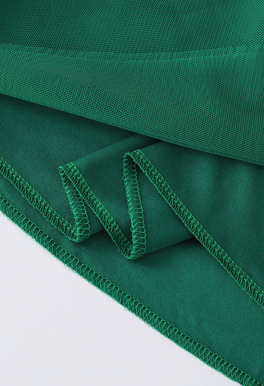 Crisscross Open Back Wrap Mesh Tulle Dress in Green