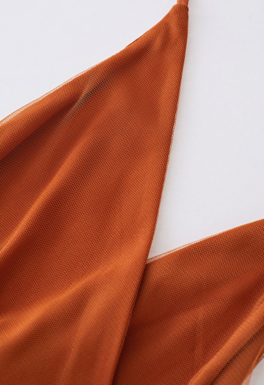Crisscross Open Back Wrap Mesh Tulle Dress in Orange