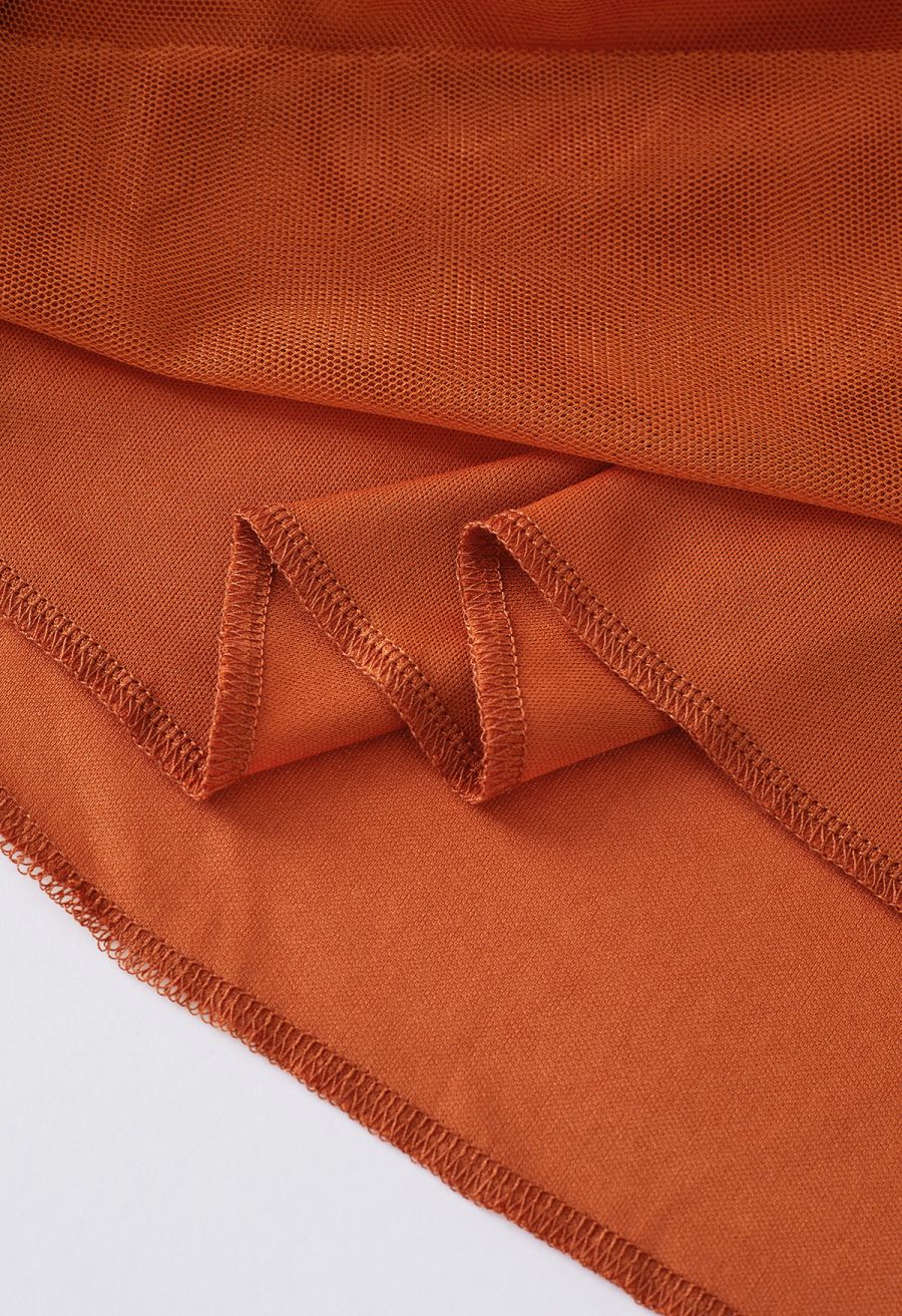Crisscross Open Back Wrap Mesh Tulle Dress in Orange