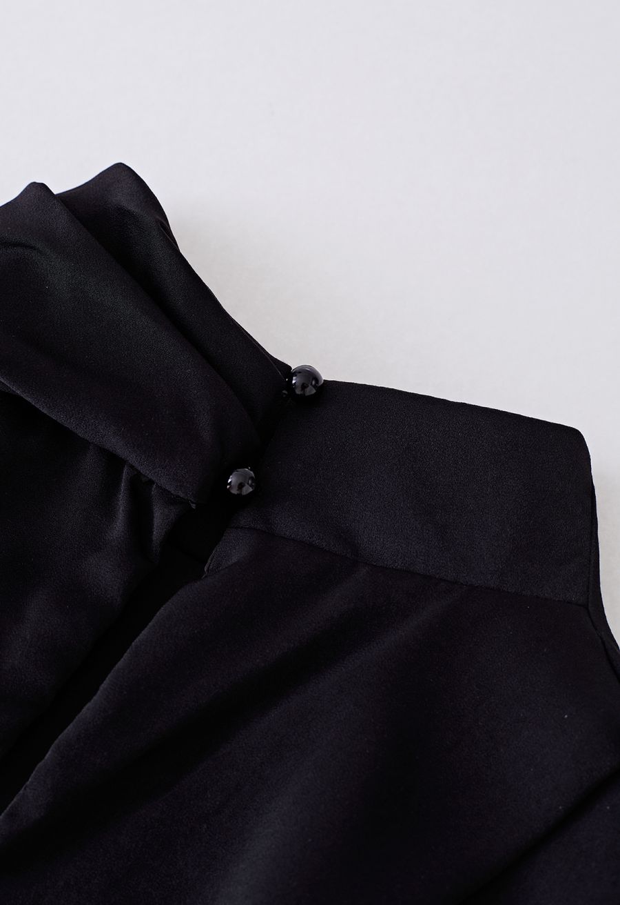 Asymmetric Ruched Neckline Sleeveless Dress in Black