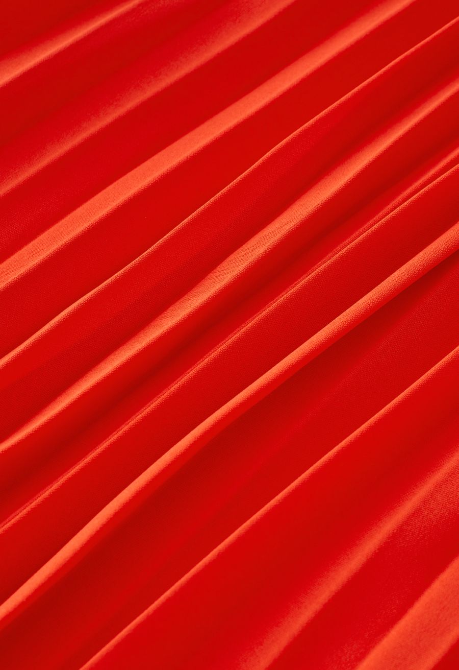 Sash Adorned Pleated Wrap Sleeveless Dress in Orange