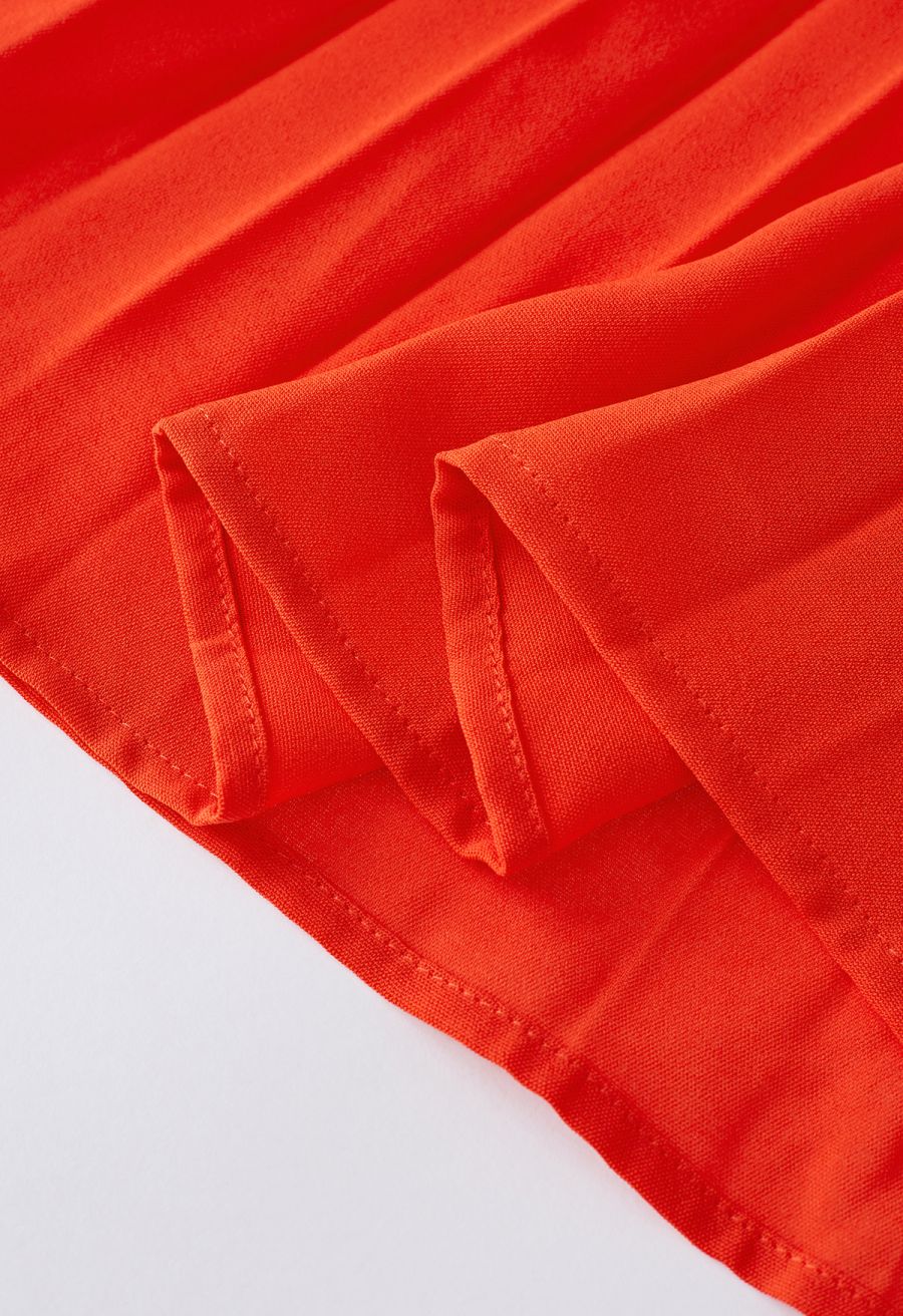 Sash Adorned Pleated Wrap Sleeveless Dress in Orange
