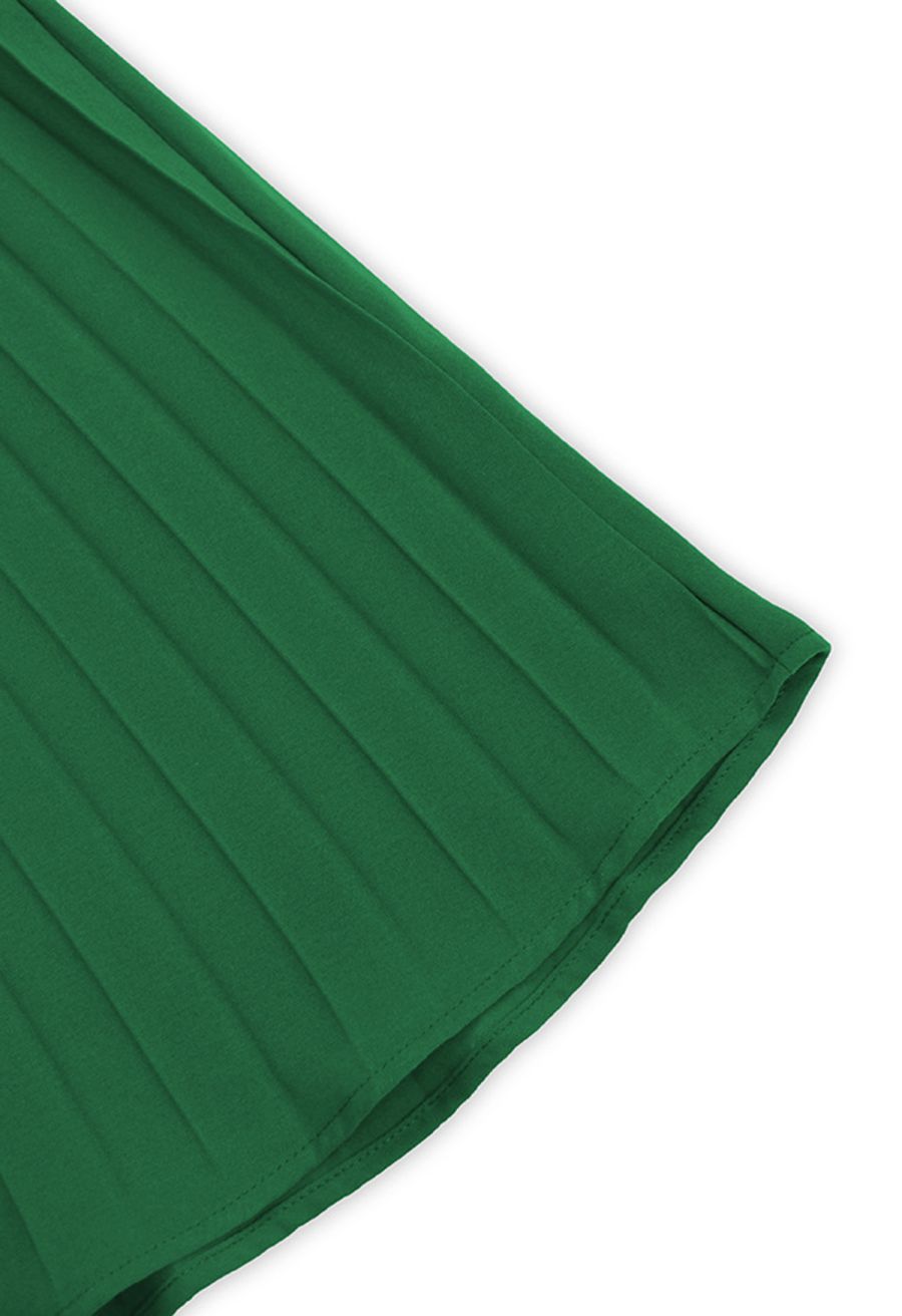 Halter Neck Tie Waist Pleated Dress in Green
