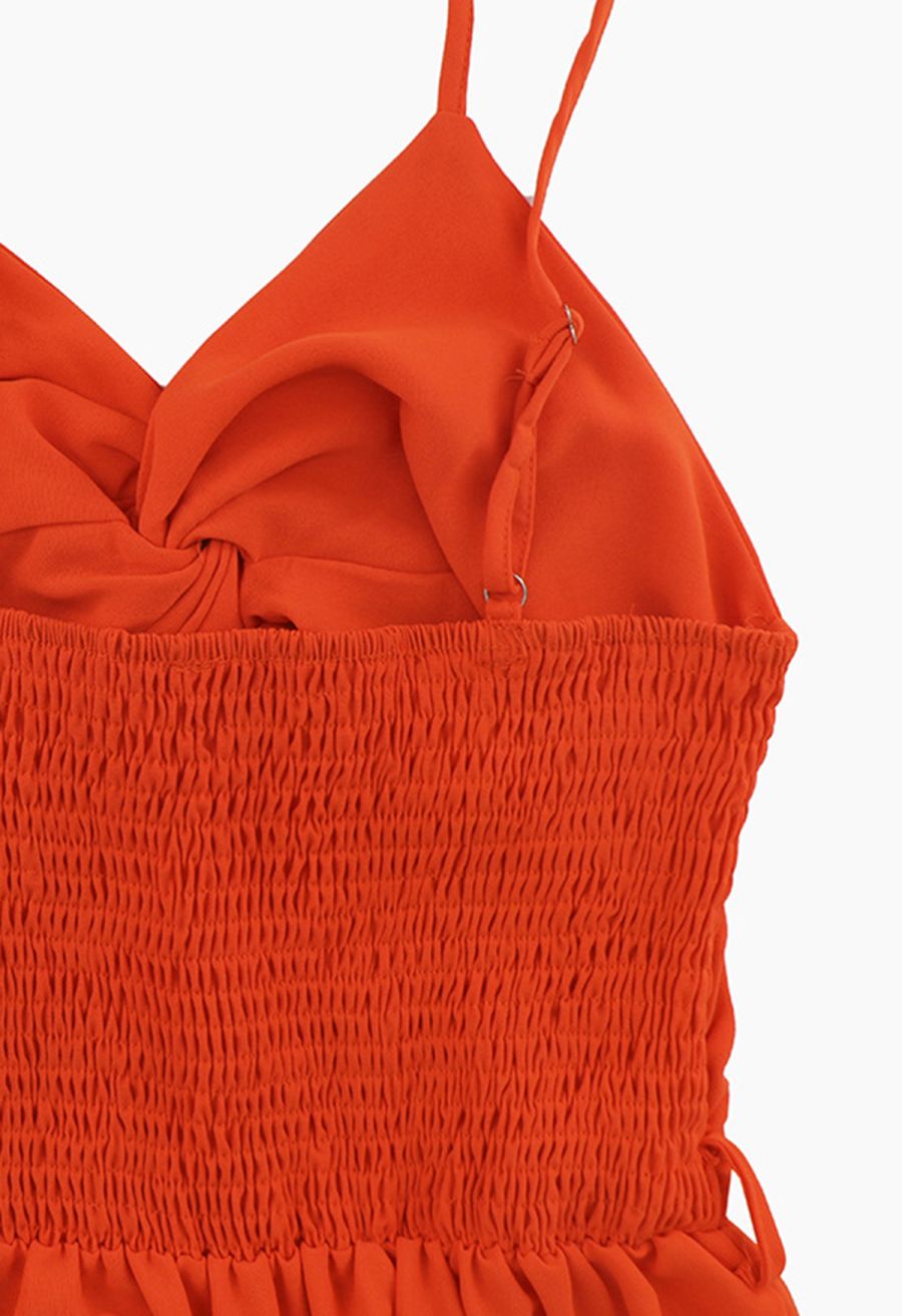 Twist Cutout Shirred Cami Maxi Dress in Orange