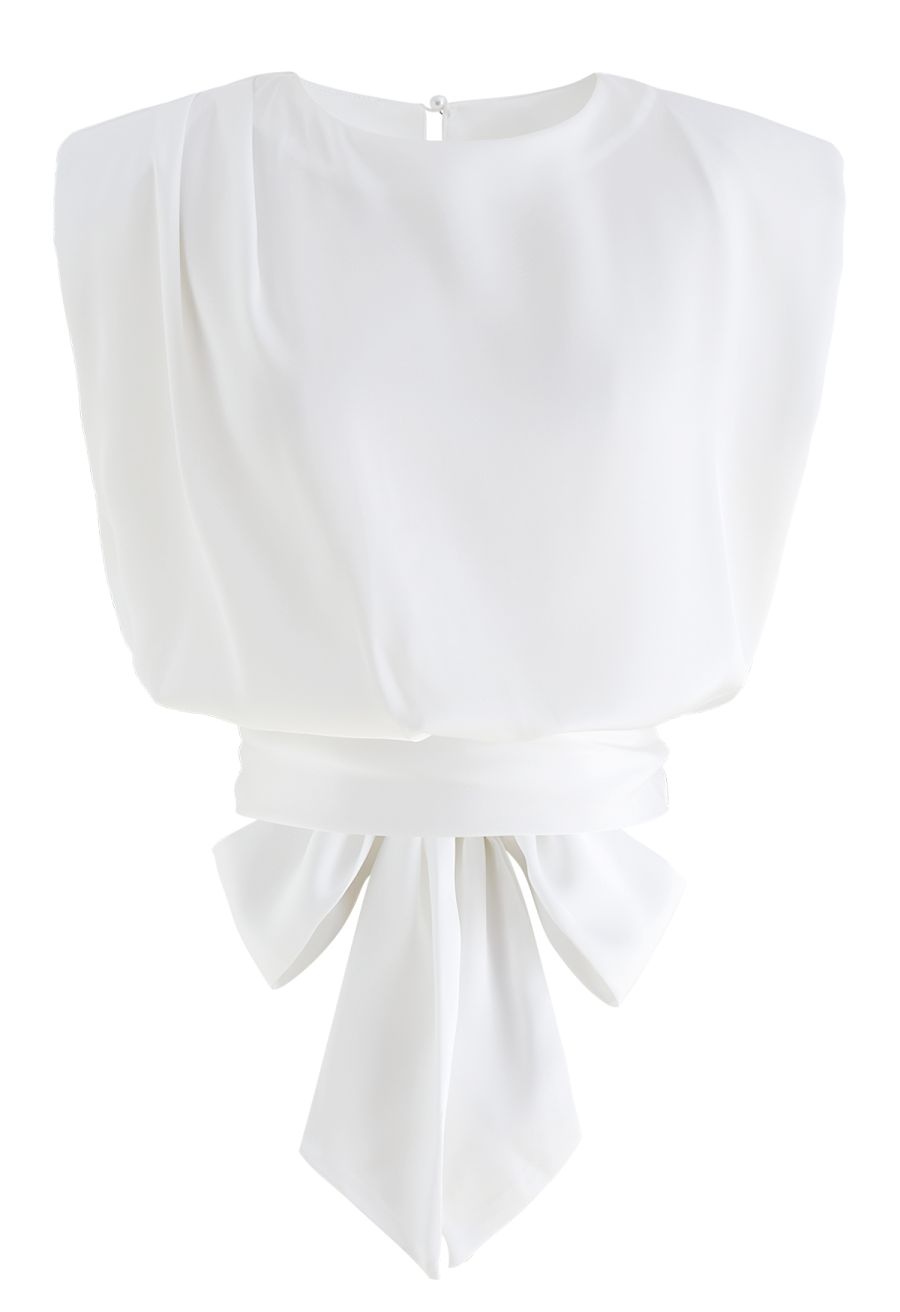 Satin Tie Back Sleeveless Top in White