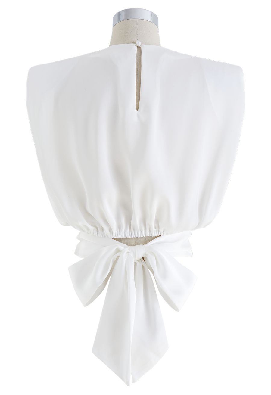 Satin Tie Back Sleeveless Top in White