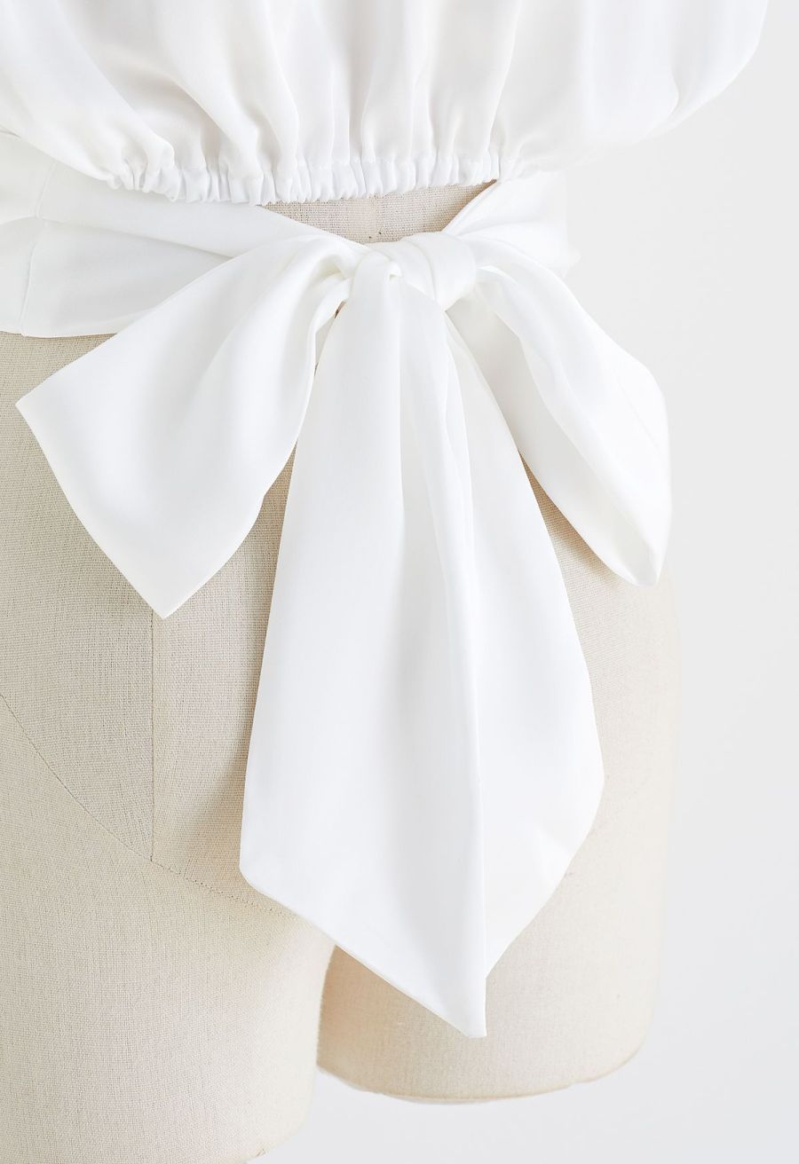 Satin Tie Back Sleeveless Top in White