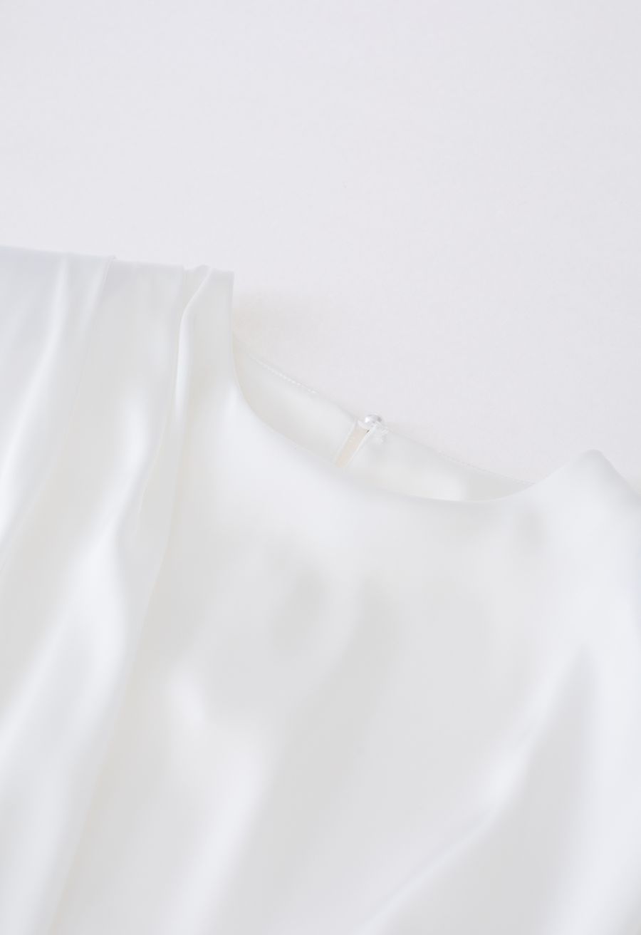 Satin Tie Back Sleeveless Top in White