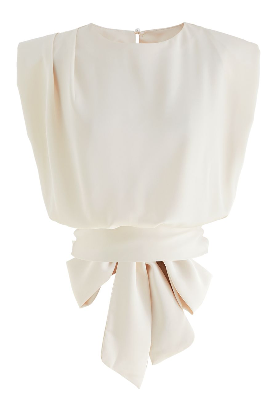 Satin Tie Back Sleeveless Top in Light Yellow
