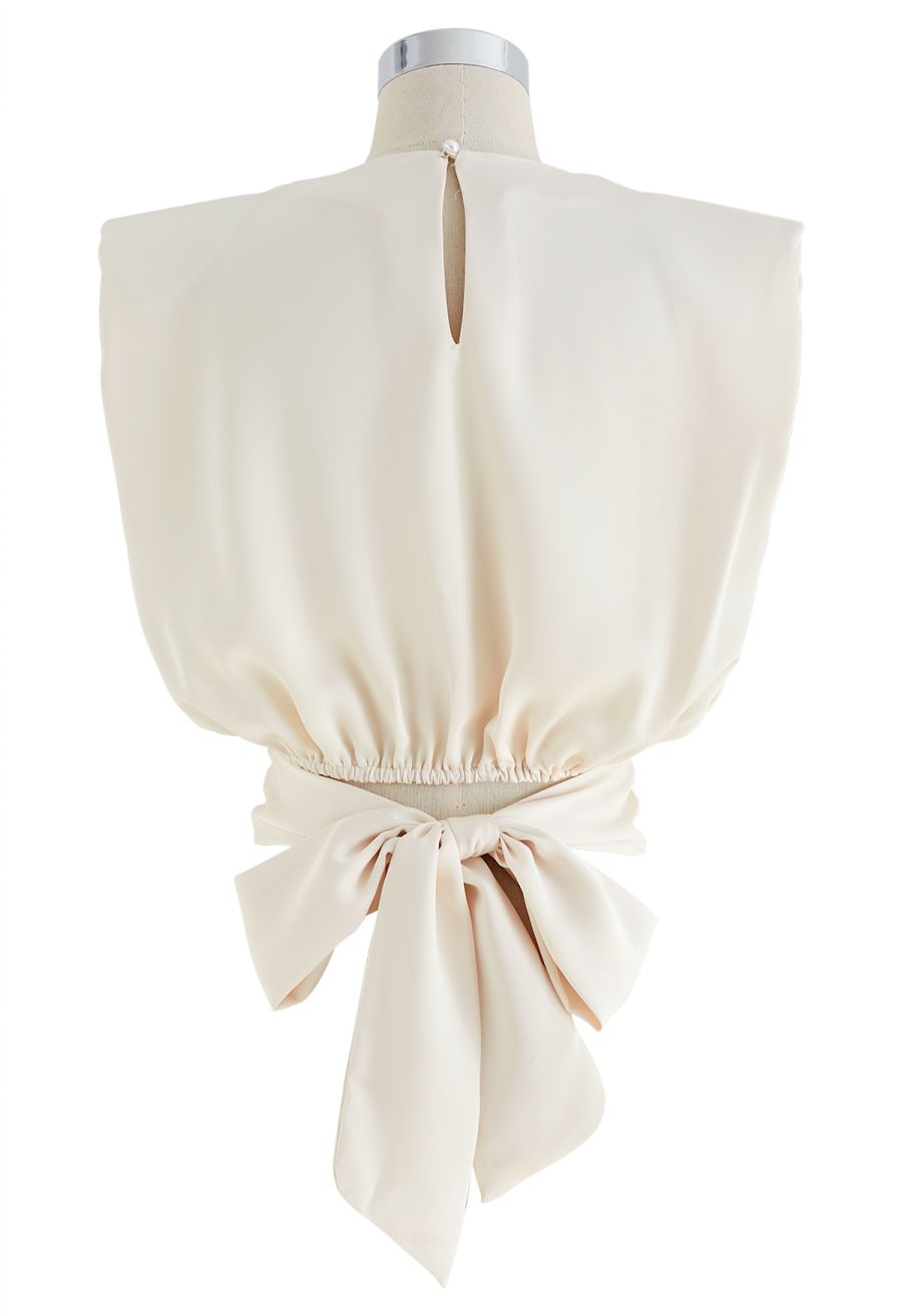 Satin Tie Back Sleeveless Top in Light Yellow